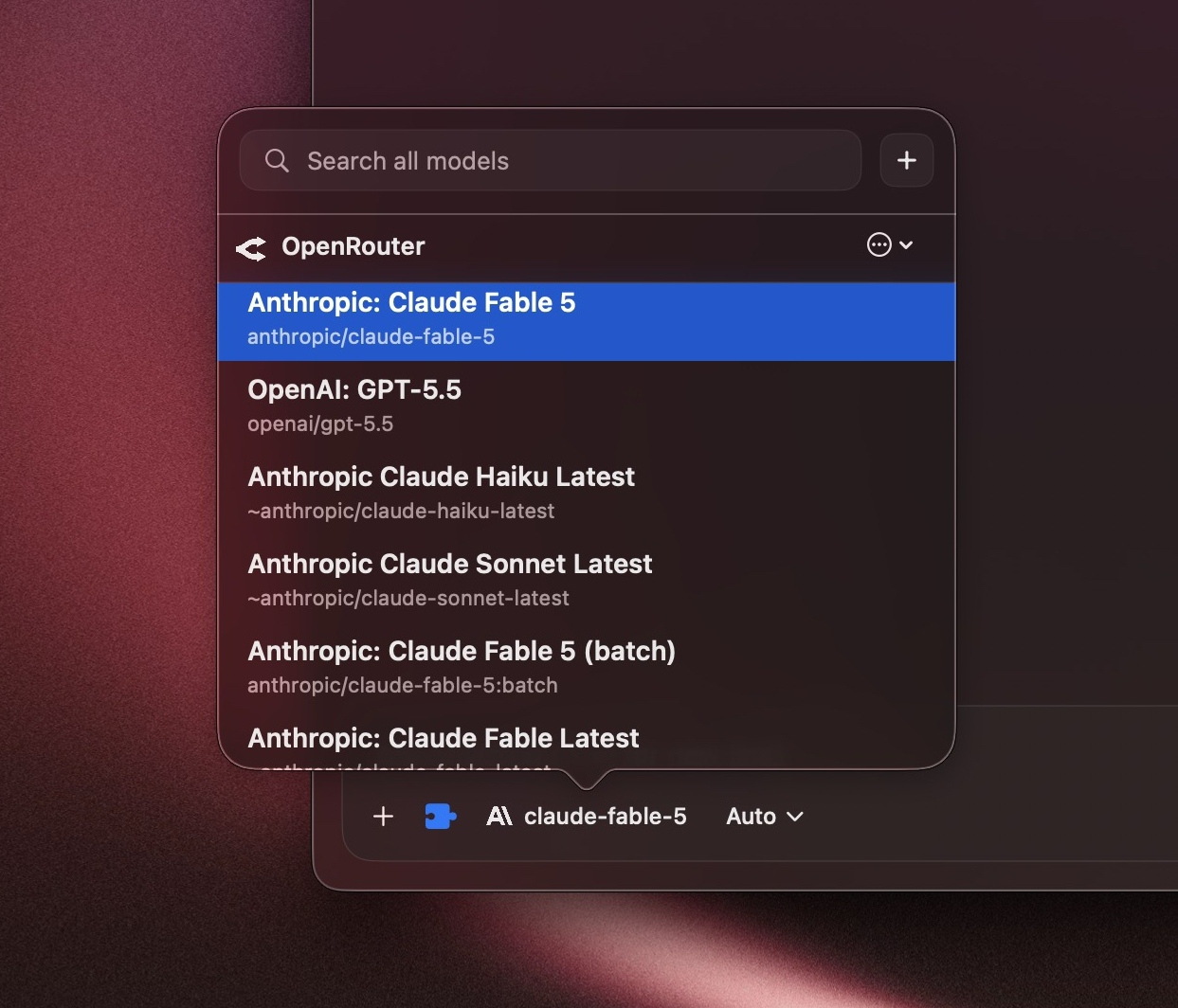 OpenRouter model picker in BoltAI