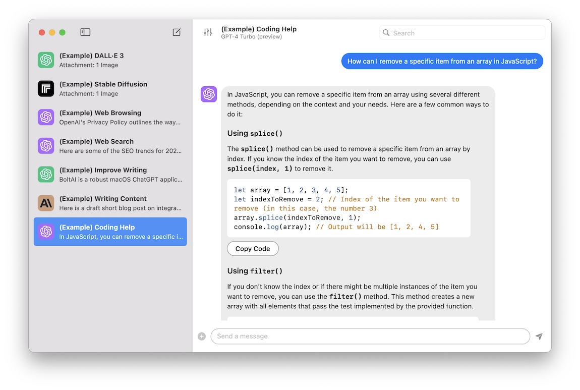 BoltAI Native High performance AI App For Mac