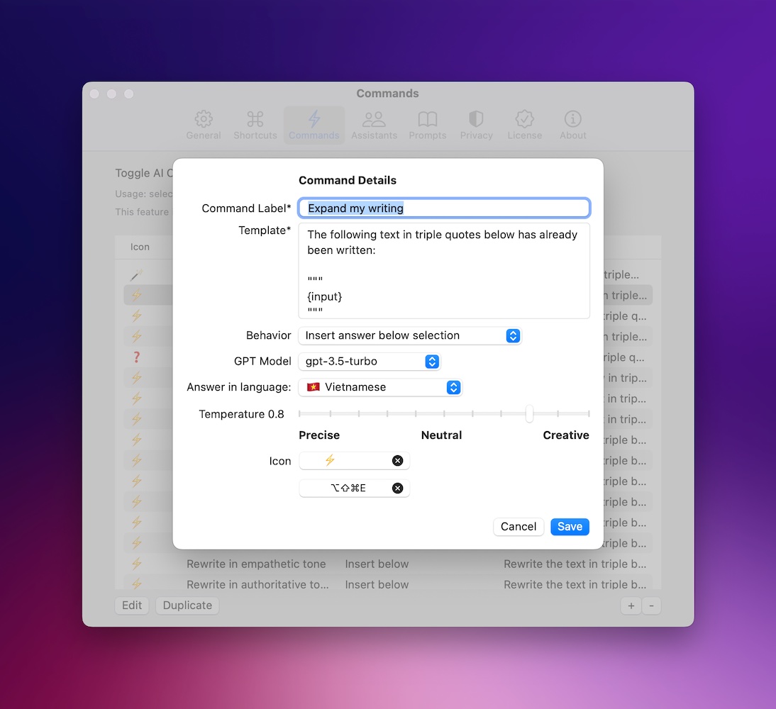 ChatGPT for mac customization