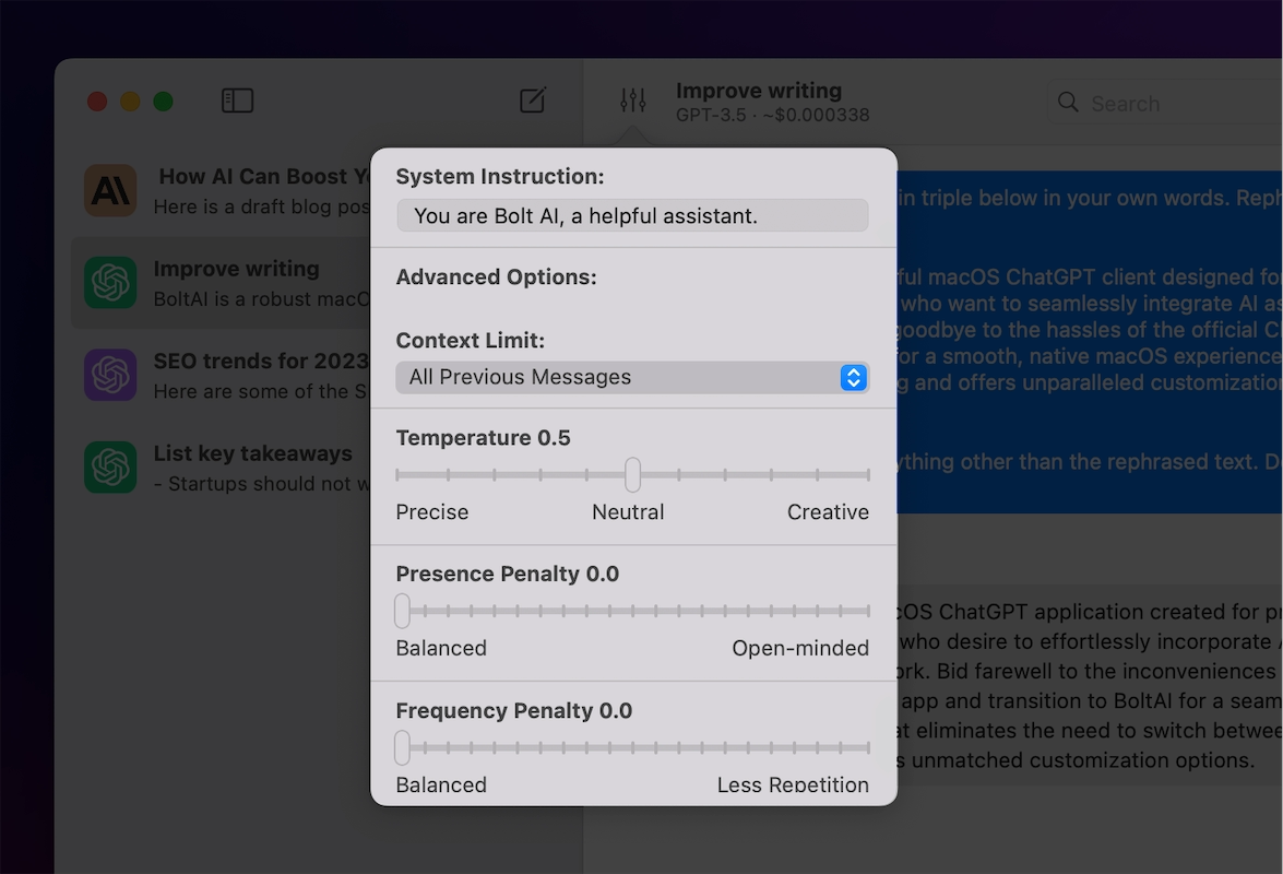 Advanced ChatGPT parameters